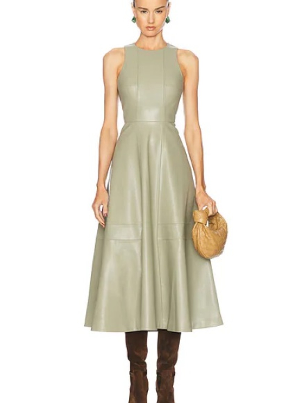 Alexis Olive Green Sleeveless Leather-Effect Midi Dress
